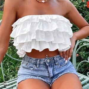 Strapless White Ruffled Top